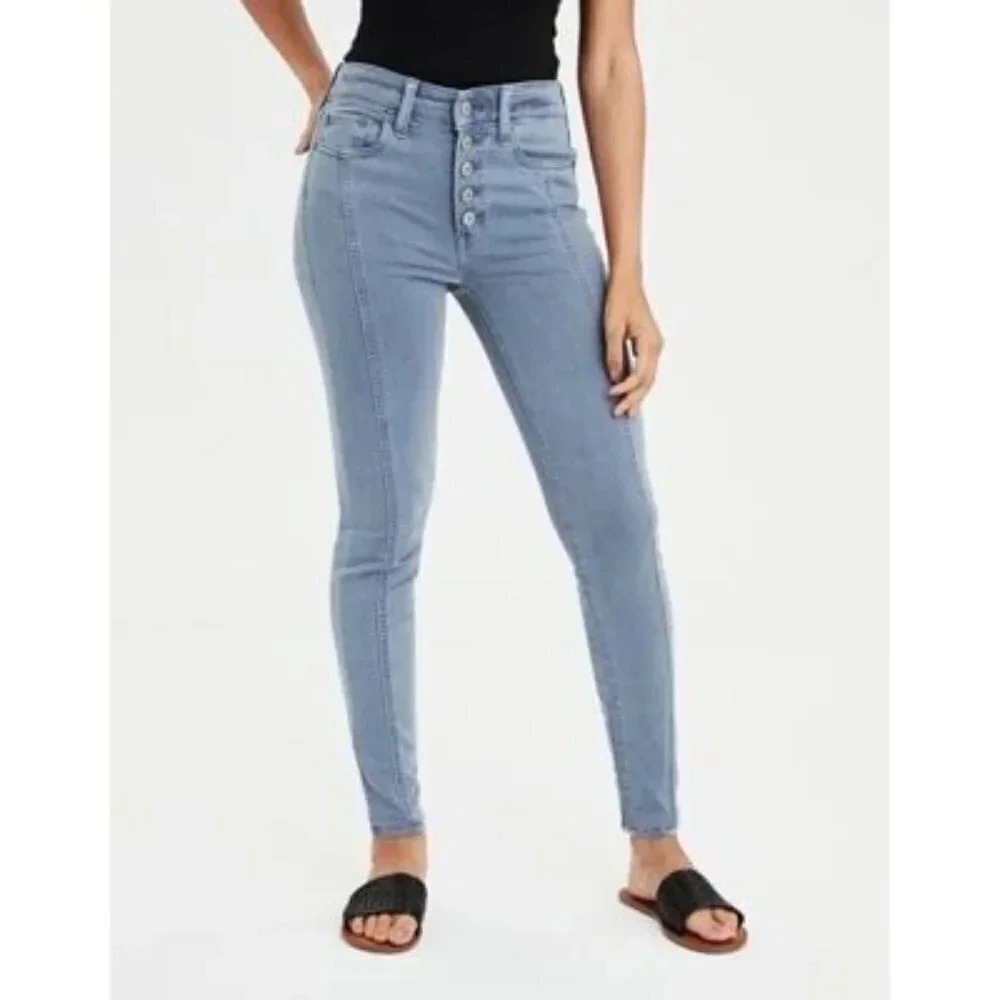 American Eagle Button Fly Light Wash High Rise Jeggings